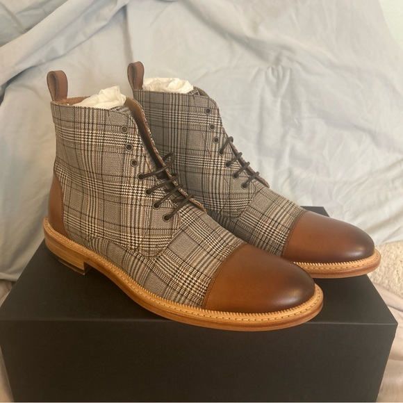 Taft Men's Boots in “London” Brown and Gray Plaid Pattern Brand New - Picture 1 of 9